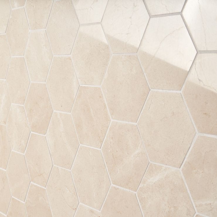 Crema Marfil 4 Hex Polished Marble Mosaic Tilebar