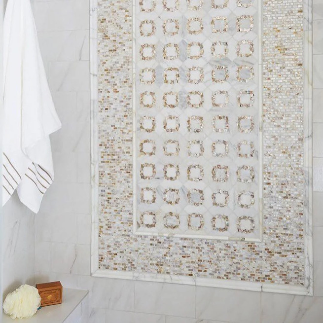 Cassie Chapman Eva Pearl Marble Arabesque Tile Tilebar