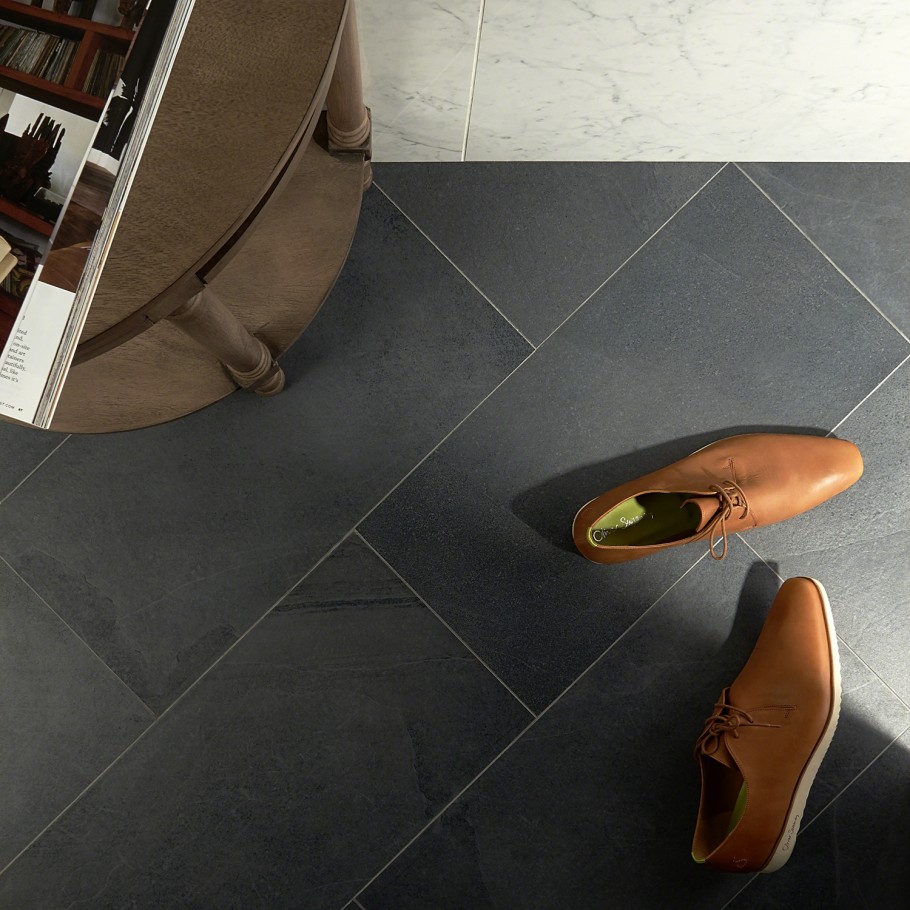 Fordham Nero minimalistic tile used on a floor example