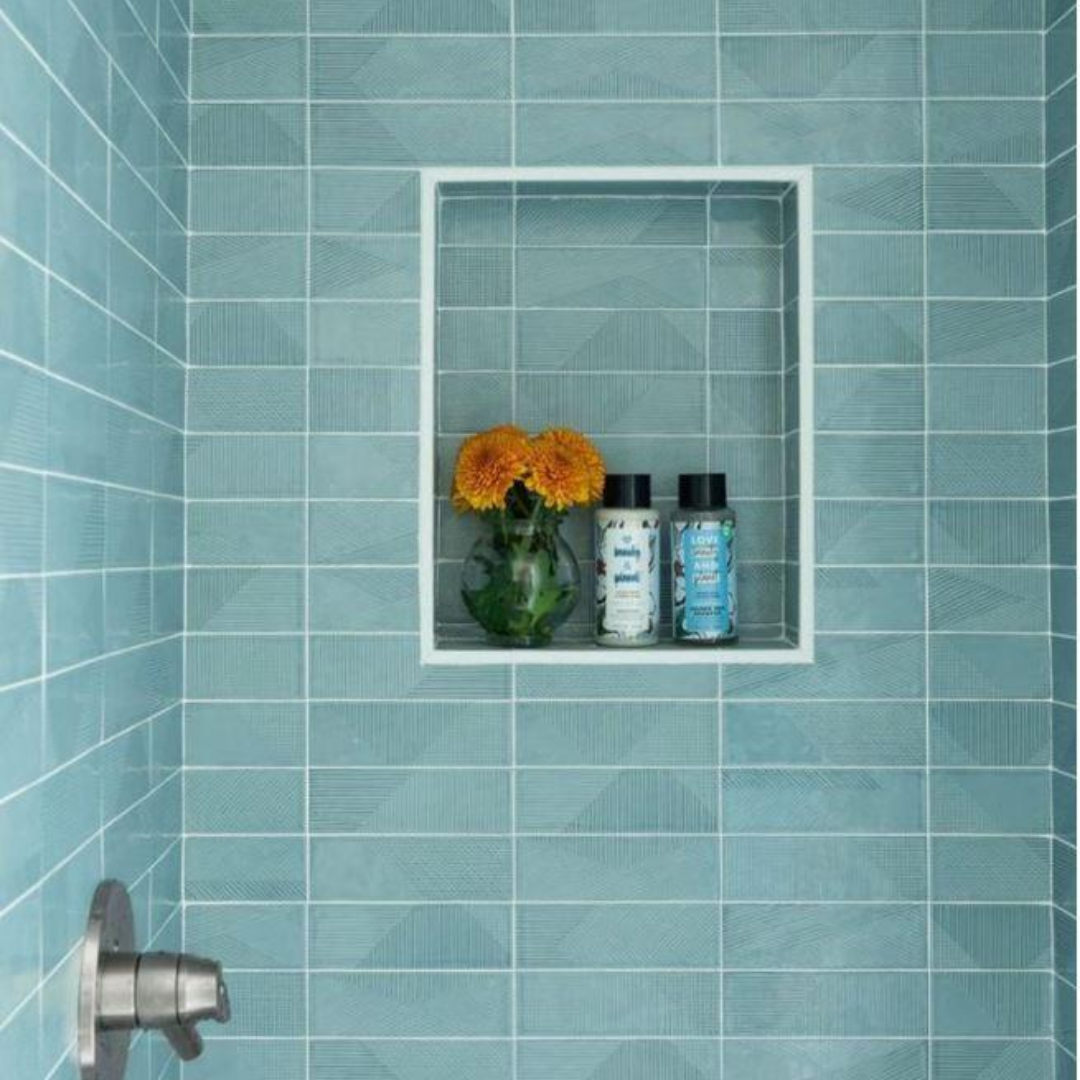 Enigma Ash Blue 2x8 Polished Ceramic Tile Wall Only - image of bathroom