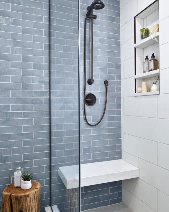 Enigma Ash Blue Ceramic Tile used in bathroom shower