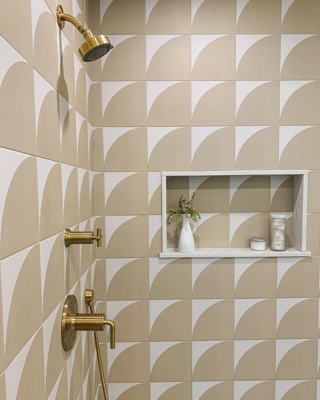 Stacy Garcia Maddox Deco Wheat Porcelain Tile used in Bathroom