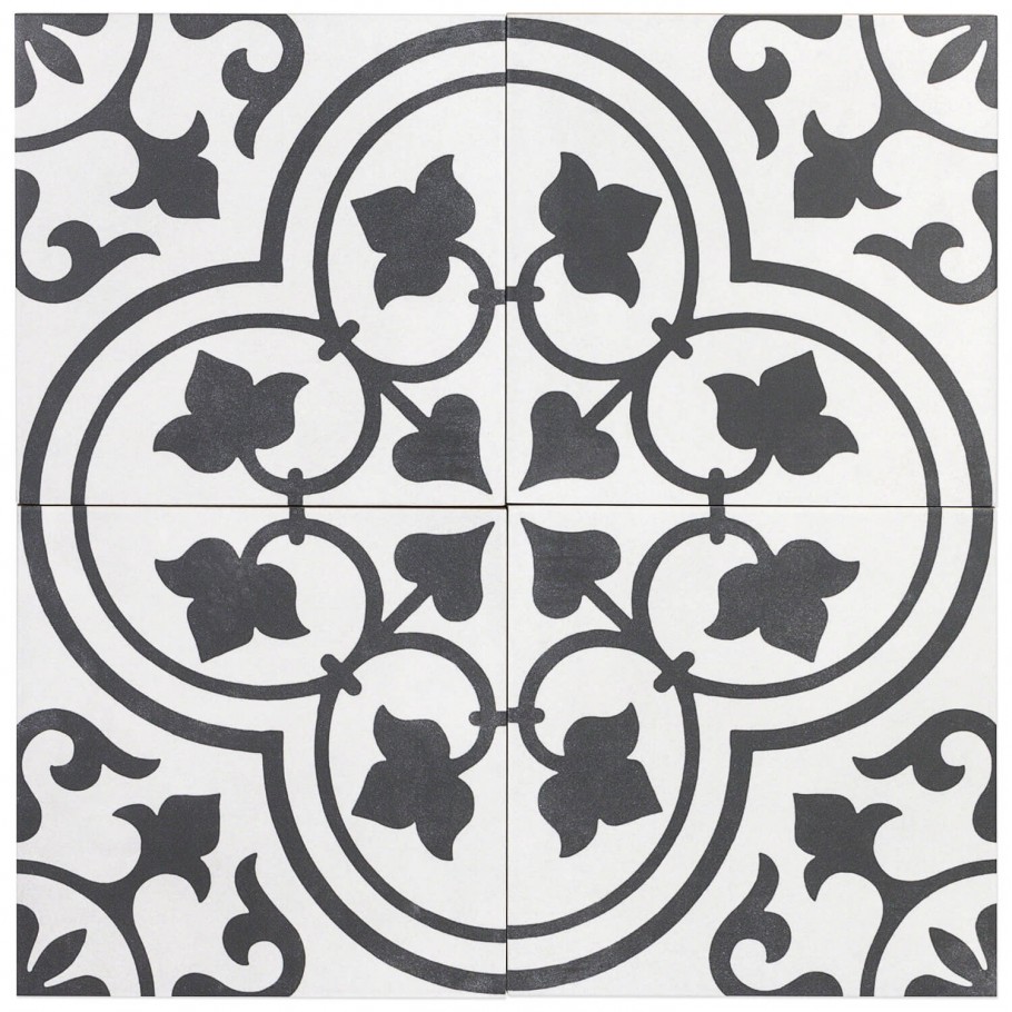 Cascais White Ornate Encaustic Porcelain Tile