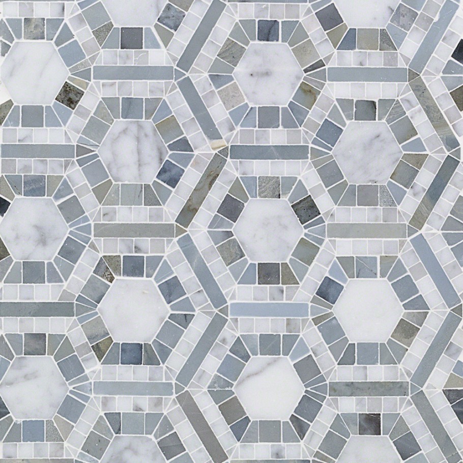 Cosmos Carrara & Moonstone Hexagon Marble Tile grey
