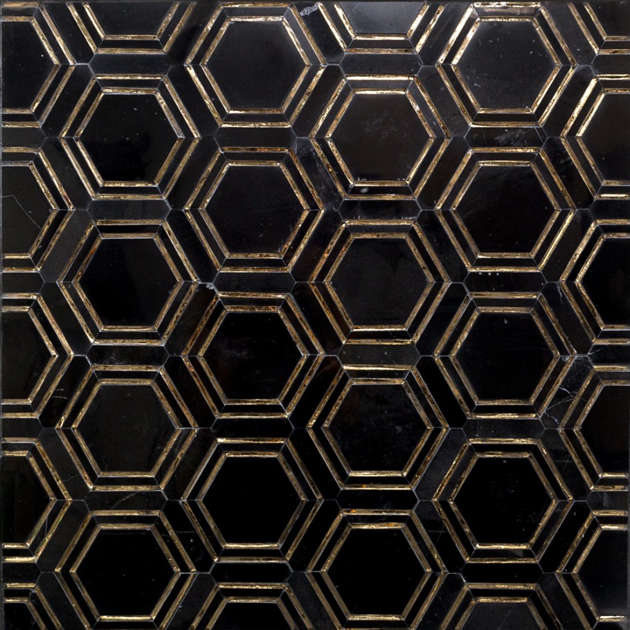 brass and marble hexagon tile 