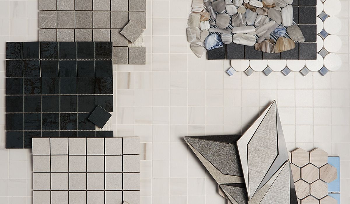 a collection of nine or ten different tile samples