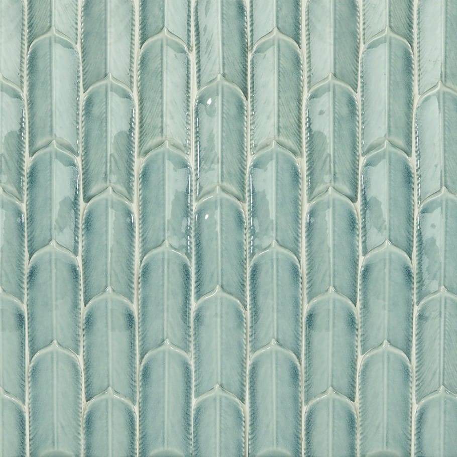 The Quill 3D Ceramic Tile Collection. Comes in sea green, gun metal, and off-white and 2 finishes.
