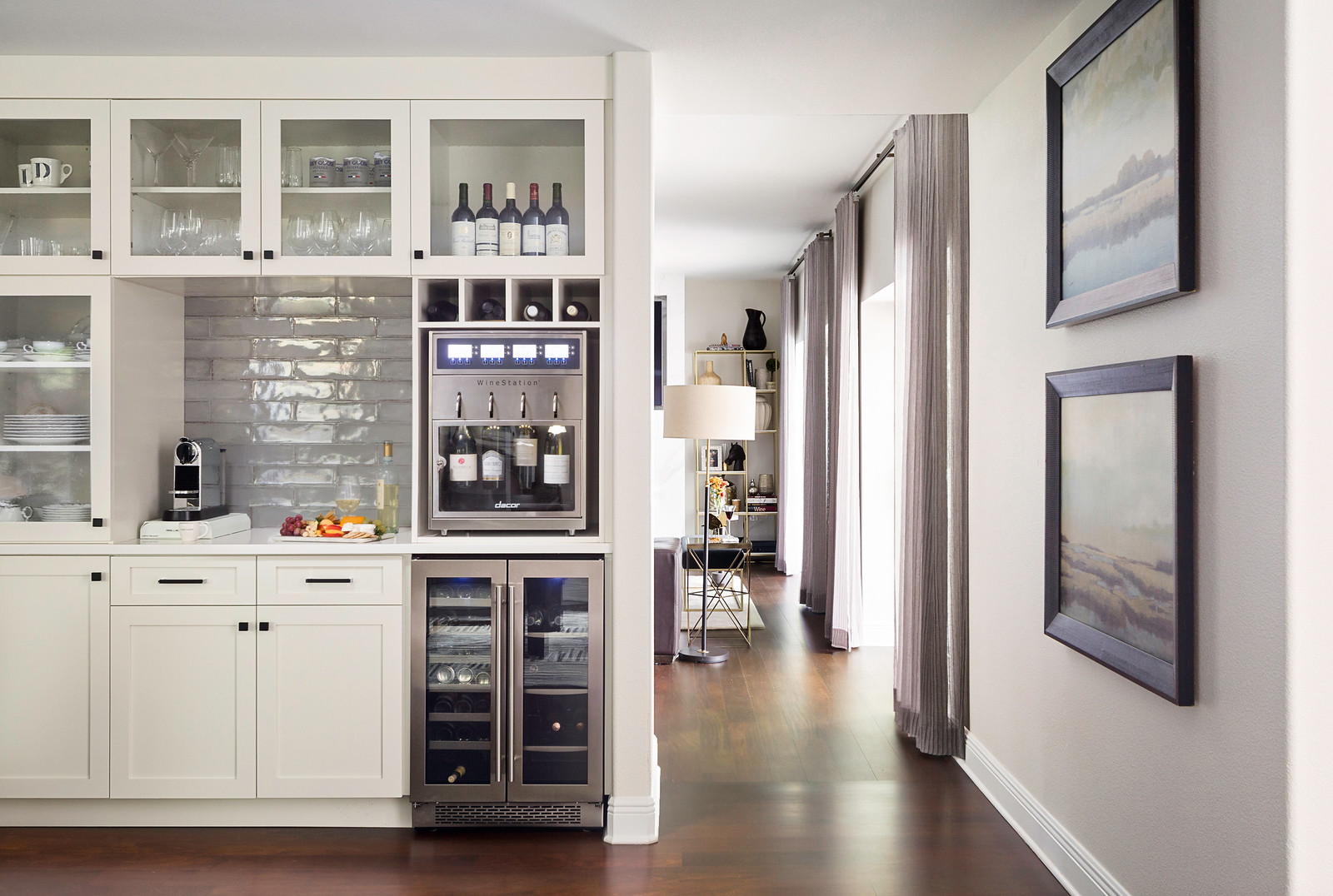 An image showing a modern wine bar with new subway tiles featured on the kitchen wall