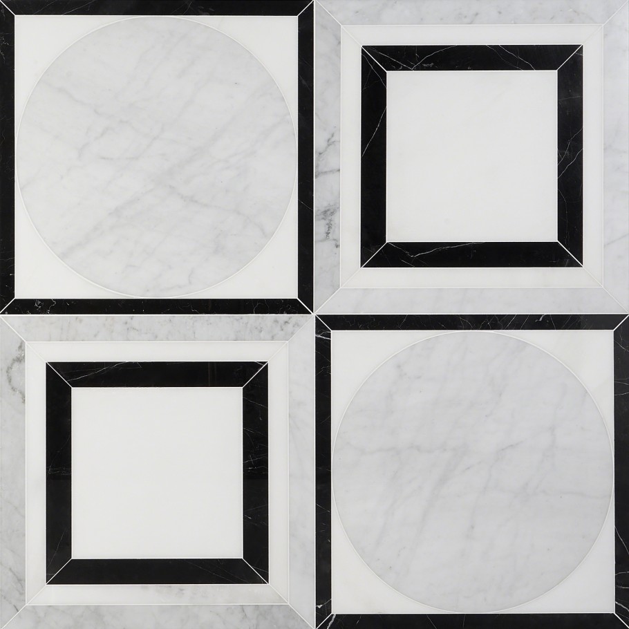 An example of four large black white and grey pattern tiles 