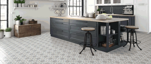 A sliding image showing different tiles on  kitchen floor. 