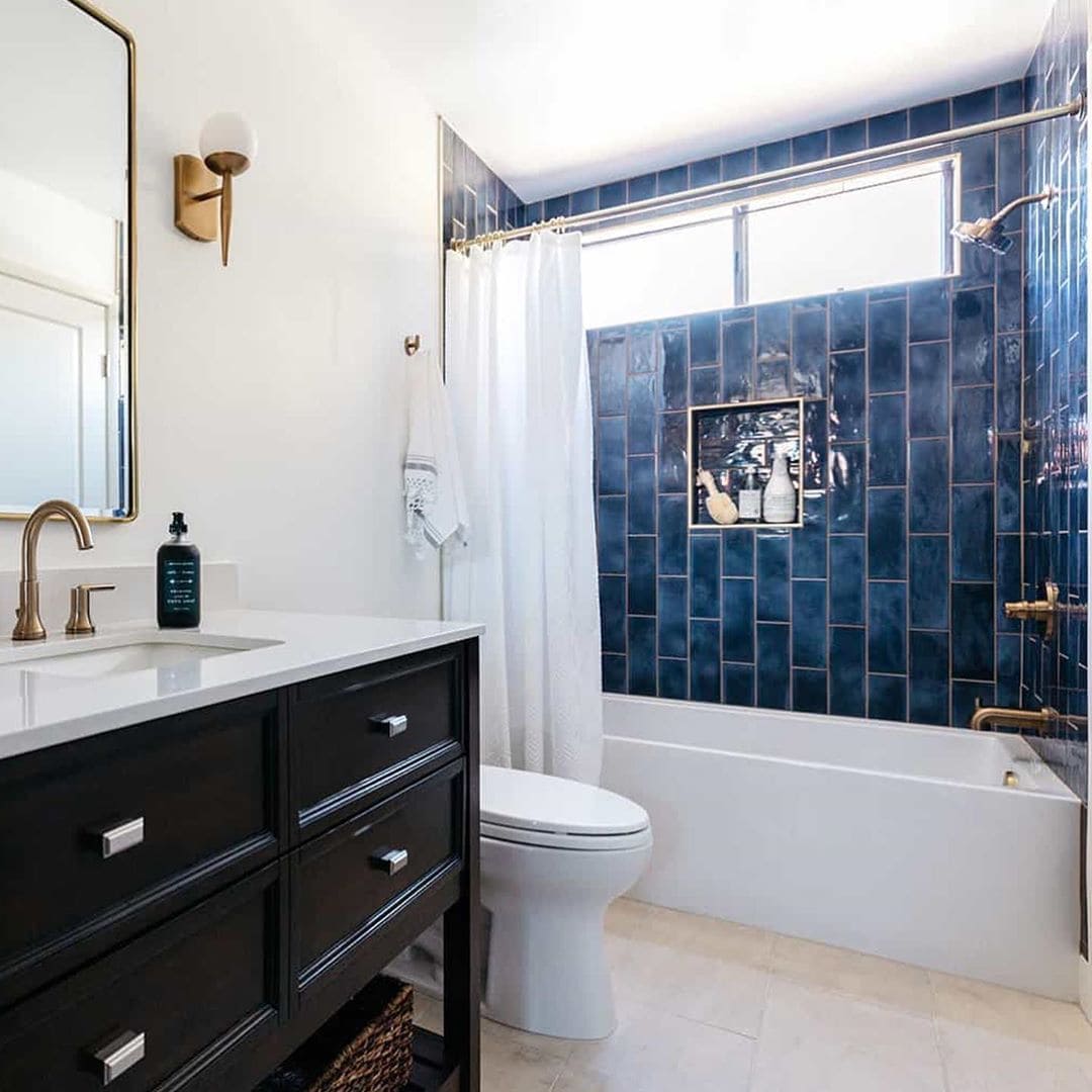 Blue Tile Design Ideas For Your Kitchen, Navy Blue Tiles Bathroom