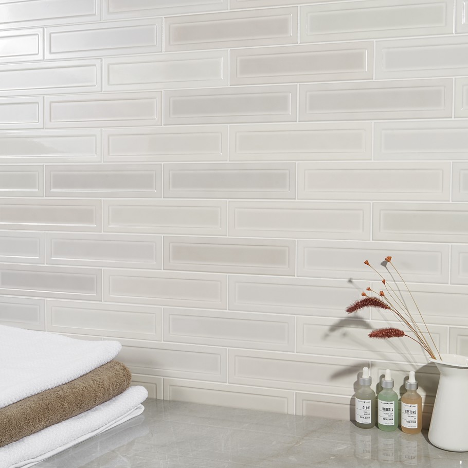 Griffin White Mix 3x12 Polished Ceramic Wall Tile only
