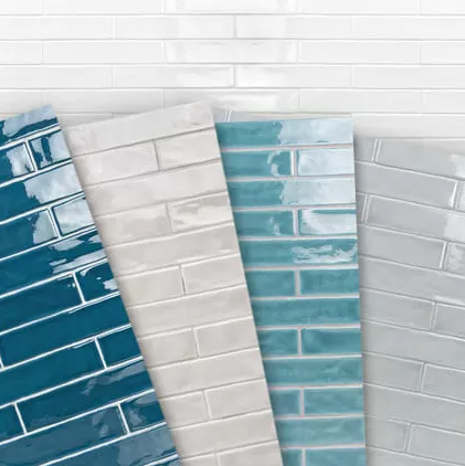Four rectangle tile examples in different shades of blue grey and white