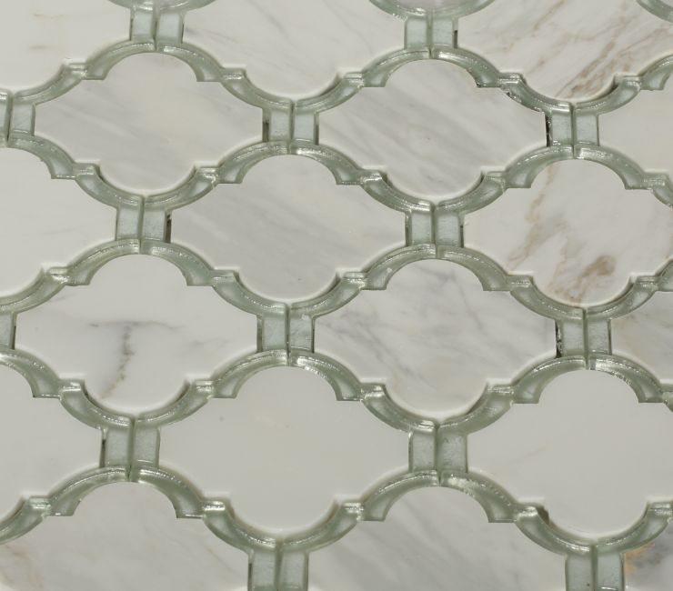 Tilebar Highland Sardonyx Marble & Mirror Glass Polished Mosaic Tile, White, Backsplash and Wall