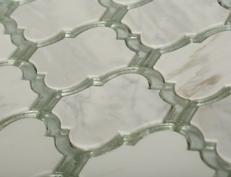 Tilebar Highland Sardonyx Marble & Mirror Glass Polished Mosaic Tile, White, Backsplash and Wall