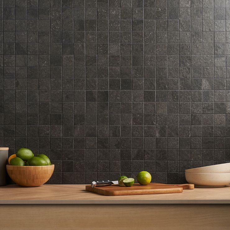 Acadia Charcoal Black 2x2 Matte Porcelain Mosaic Tile | Tilebar.com