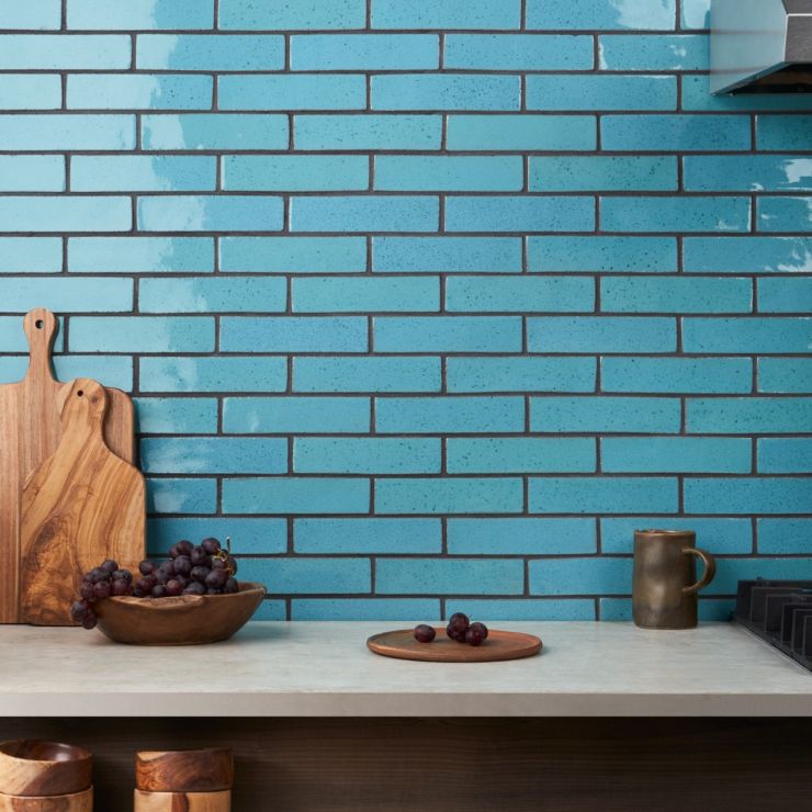 Emery Blue 2x8 Hand Glazed Crackled Terracotta Tile | Tilebar.com