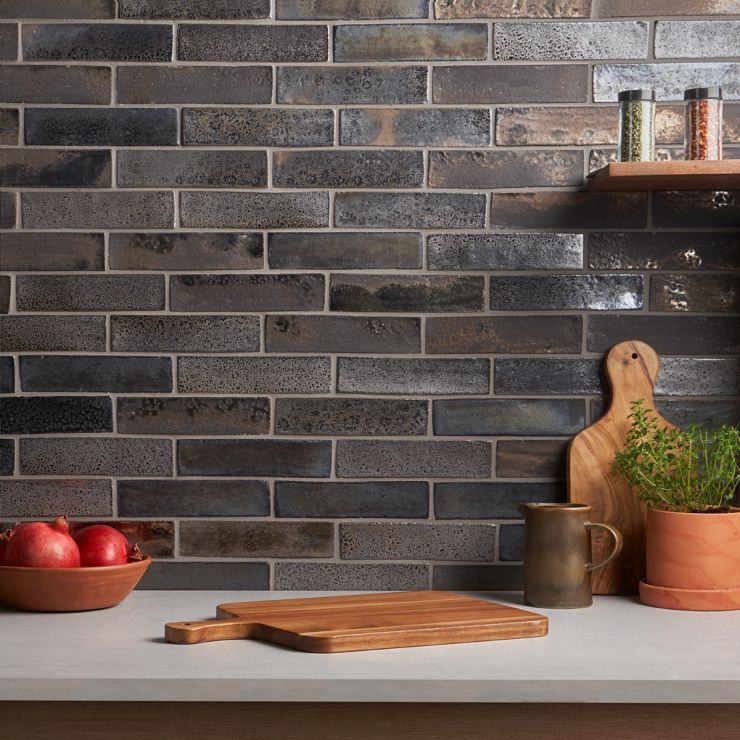 Emery Bronze and Silver Mix 2x8 Hand Glazed Crackled Terracotta Tile ...