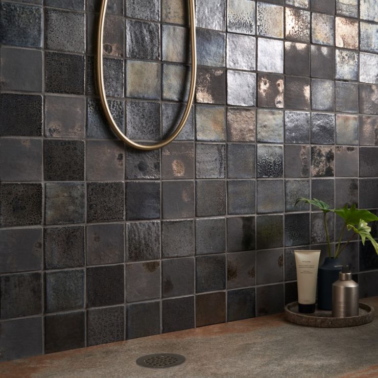 Emery Bronze and Silver Mix 4x4 Hand Glazed Crackled Terracotta Tile ...