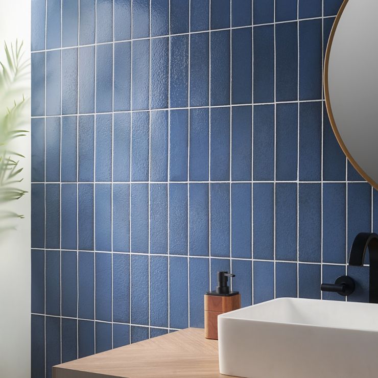 Color One Steel Blue 2x8 Glossy Lava Stone Tile | Tilebar.com