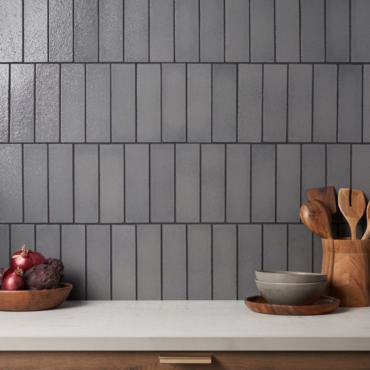 Color One Fossil Gray 2x8 Glossy Lava Stone Tile | Tilebar.com