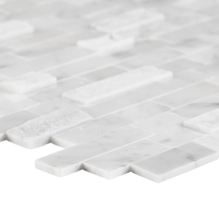 Mini Brick White Marble Solid Core Peel & Stick Mosaic Tile | Tilebar.com