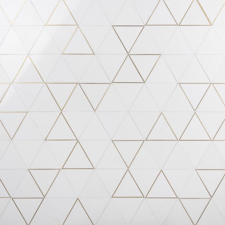 Verin Thassos Polished Marble and Brass Mosaic Tile | Tilebar.com