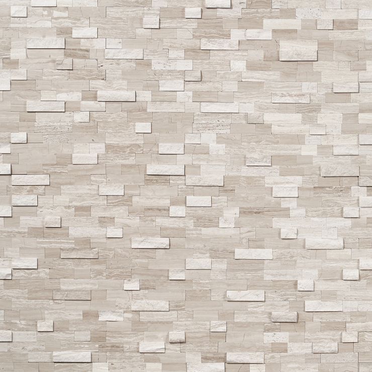 Mini Brick Wooden Beige Marble Solid Core Peel & Stick Mosaic Tile ...