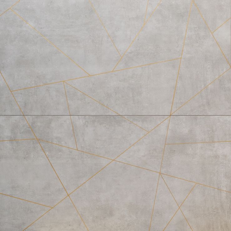 Whitney Cemento Gray and Gold Line 24x48 Artisan Decor Matte Porcelain ...