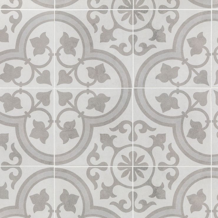 Cascais Silver Ornate Tile - 9x9 Matte Porcelain Encaustic