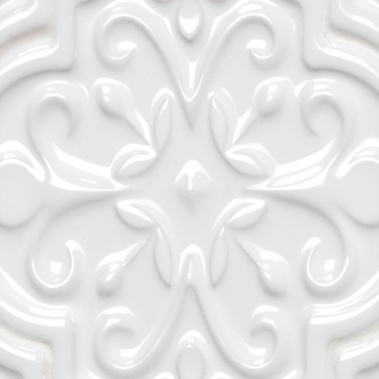 Byzantine Florid Arabesque Bianco Ceramic Wall Tile | TileBar