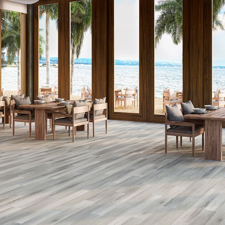 Tilebar Sky Hickory Sea 12mil Rigid Core Click 6x48 Luxury Vinyl Plank Flooring, Beige/Cream, Backsplash, Wall and Floor