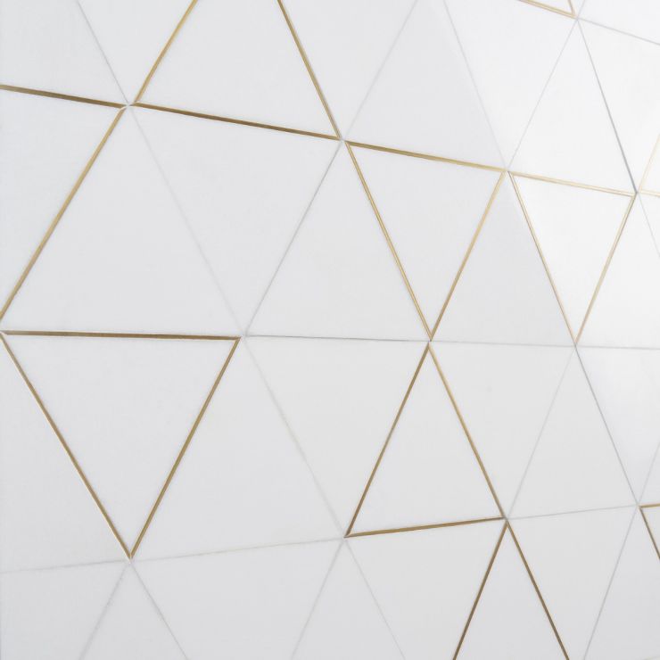 Verin Thassos Polished Marble and Brass Mosaic Tile | Tilebar.com