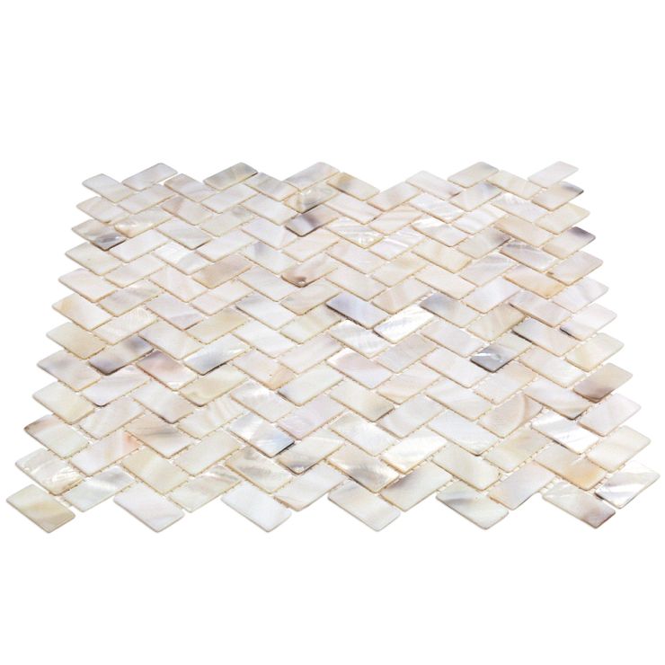 Oyster White Pearl Herringbone Tile - Wall Only | Tilebar.com