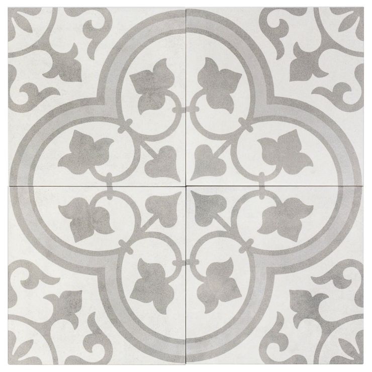 Cascais Silver Ornate Tile - 9x9 Matte Porcelain Encaustic