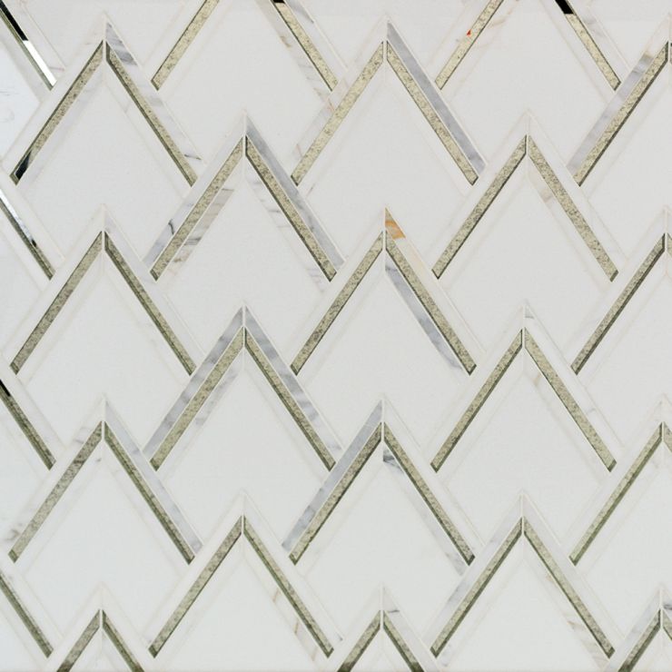 Tilebar Highland Sardonyx Marble & Mirror Glass Polished Mosaic Tile, White, Backsplash and Wall