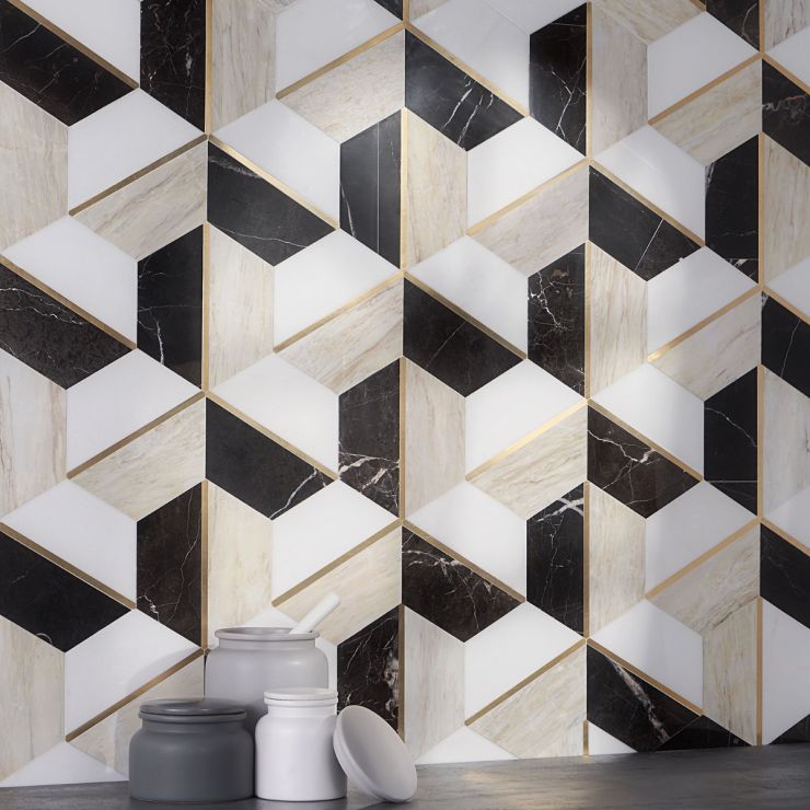 Decade Saint Laurent Polished Marble and Brass Mosaic | Tilebar.com