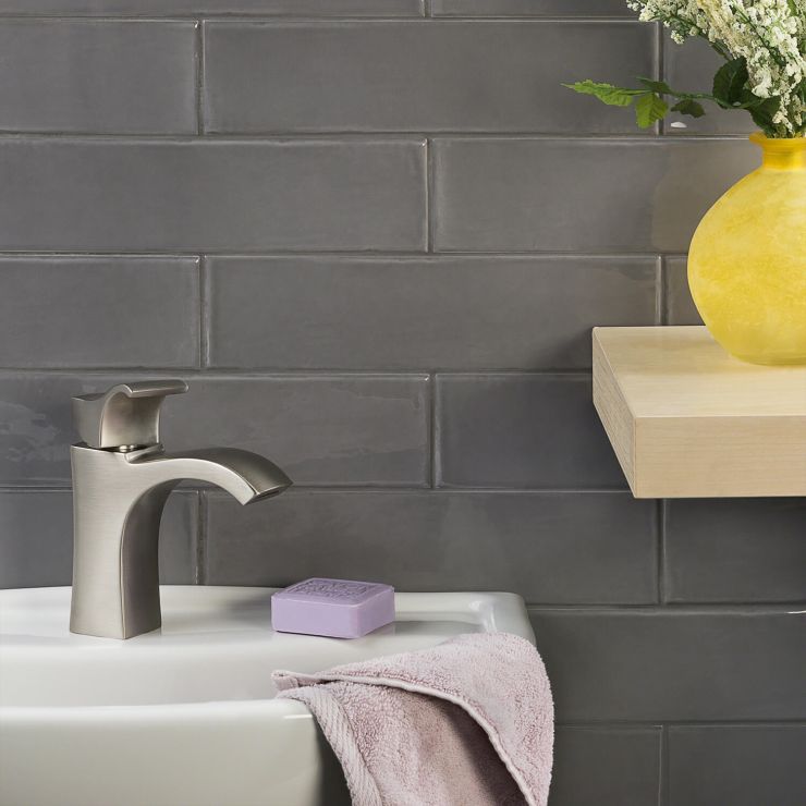 Sample-Manchester Charcoal Gray 3x12 Subway Glazed Ceramic Wall Tilee