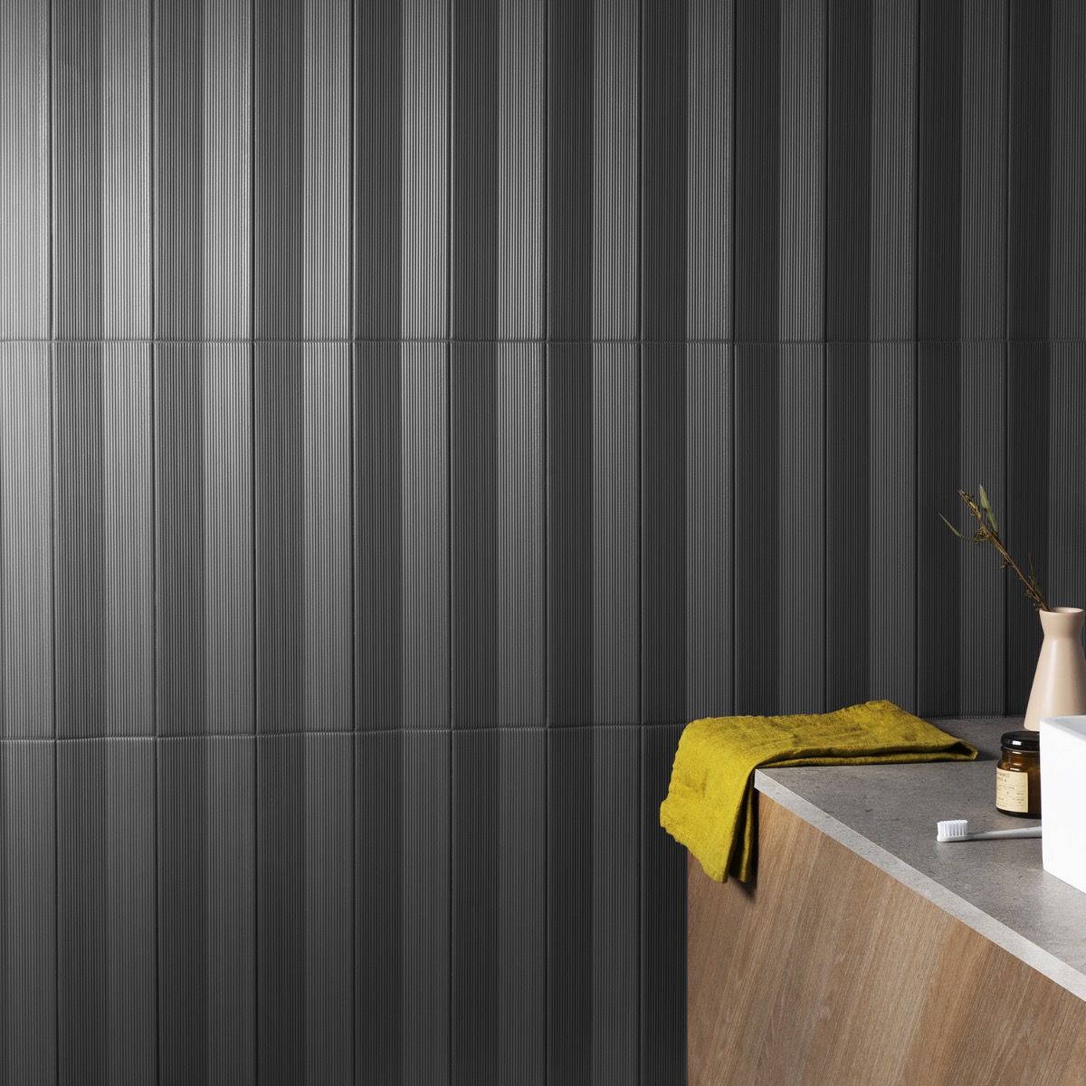 Kinzie Concave Charcoal 4x16 3D Matte Ceramic Tile | Tilebar.com