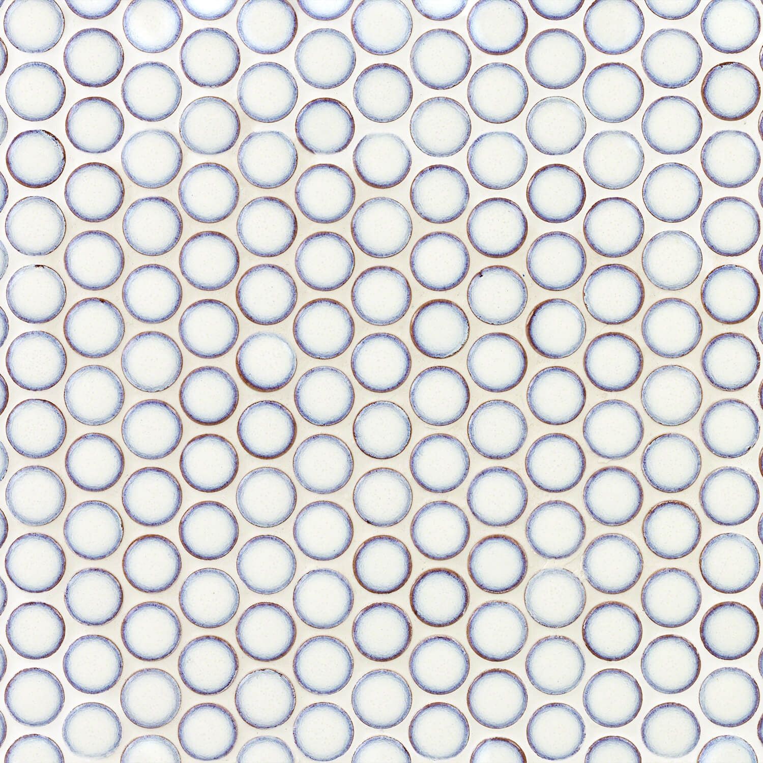 Eden Winter White Penny Round Polished Rimmed Ceramic Tile