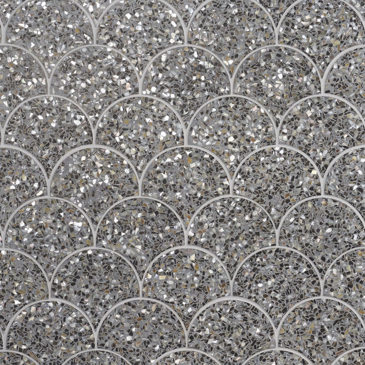 Reef Gray 5 Fishscale Polished Pearl Terrazzo Mosaic Tile | Tilebar.com