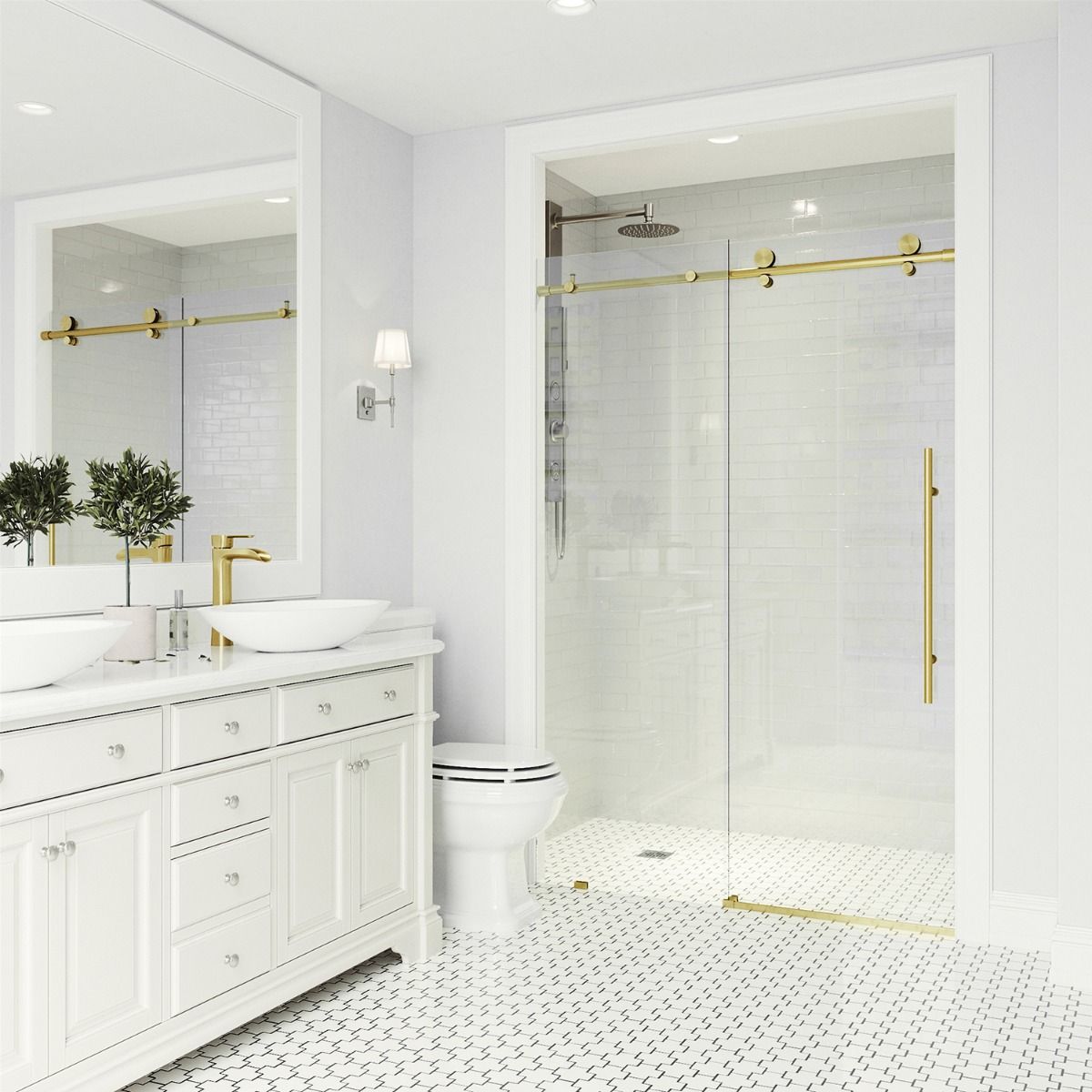 Volare 60x76 Reversible Sliding Shower Door with Clear Glass in Brushed ...