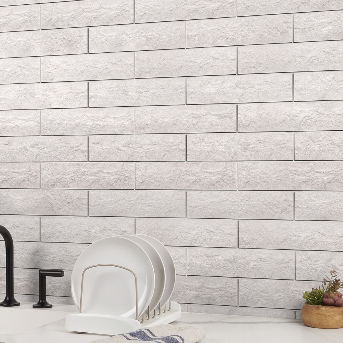 Simena Splitface Cream White 3x12 Textured Limestone Tile | Tilebar.com