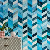 Elizabeth Sutton Meta Tulum Turquoise Glossy Glass Chevron Mosaic Tile 