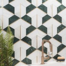 Decade Verde Polished Marble and Brass Mosaic | Tilebar.com