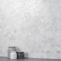 Tilebar Highland Sardonyx Marble & Mirror Glass Polished Mosaic Tile, White, Backsplash and Wall