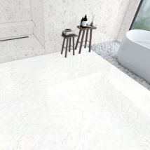 Tilebar Belvedere Bianco 15x30 Marble Look Porcelain Tile, White, Backsplash, Wall and Floor