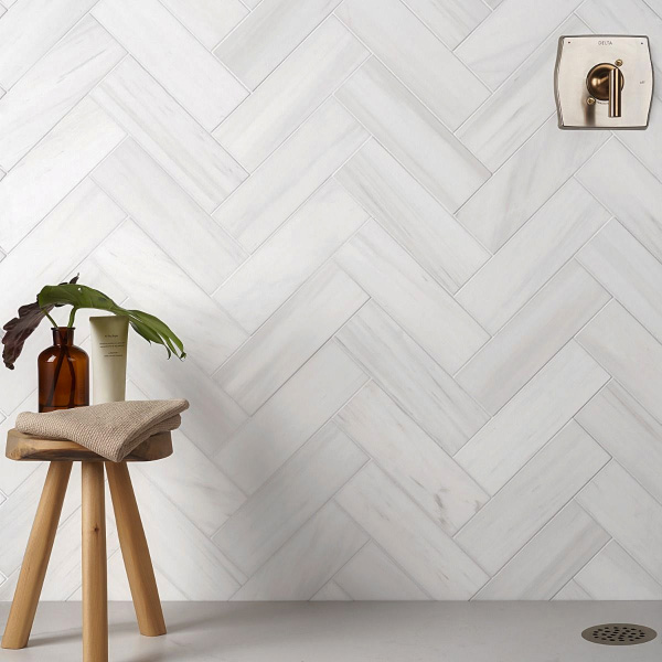 Herringbone shower wall tile