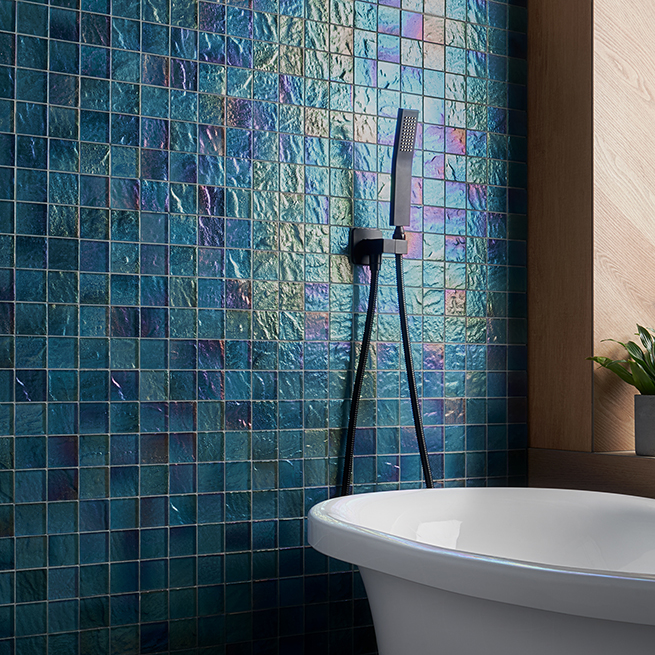 Splash Tropical Blue 2x2 Polished Glass Mosiac Tile | Tilebar.com