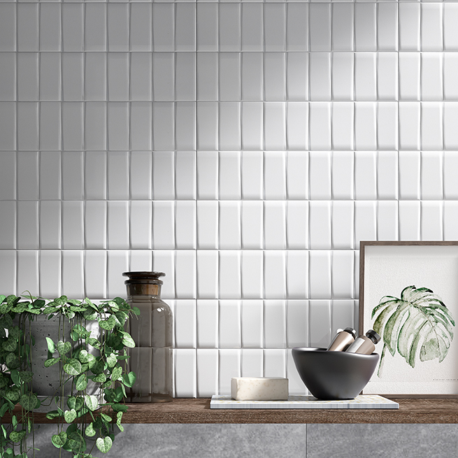 Colorplay Steps White 4.5x18 3D Glossy Crackled Ceramic Tile | Tilebar.com